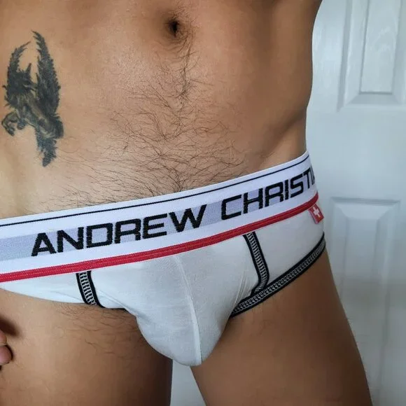 Andrew Christian Vintage Briefs White w Black & Red Trim Medium - Picture 3 of 7
